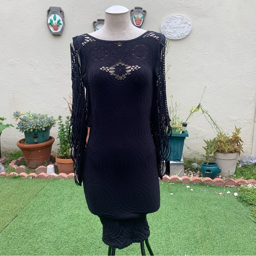 Y2k black gothic webbing bodycon midi dress